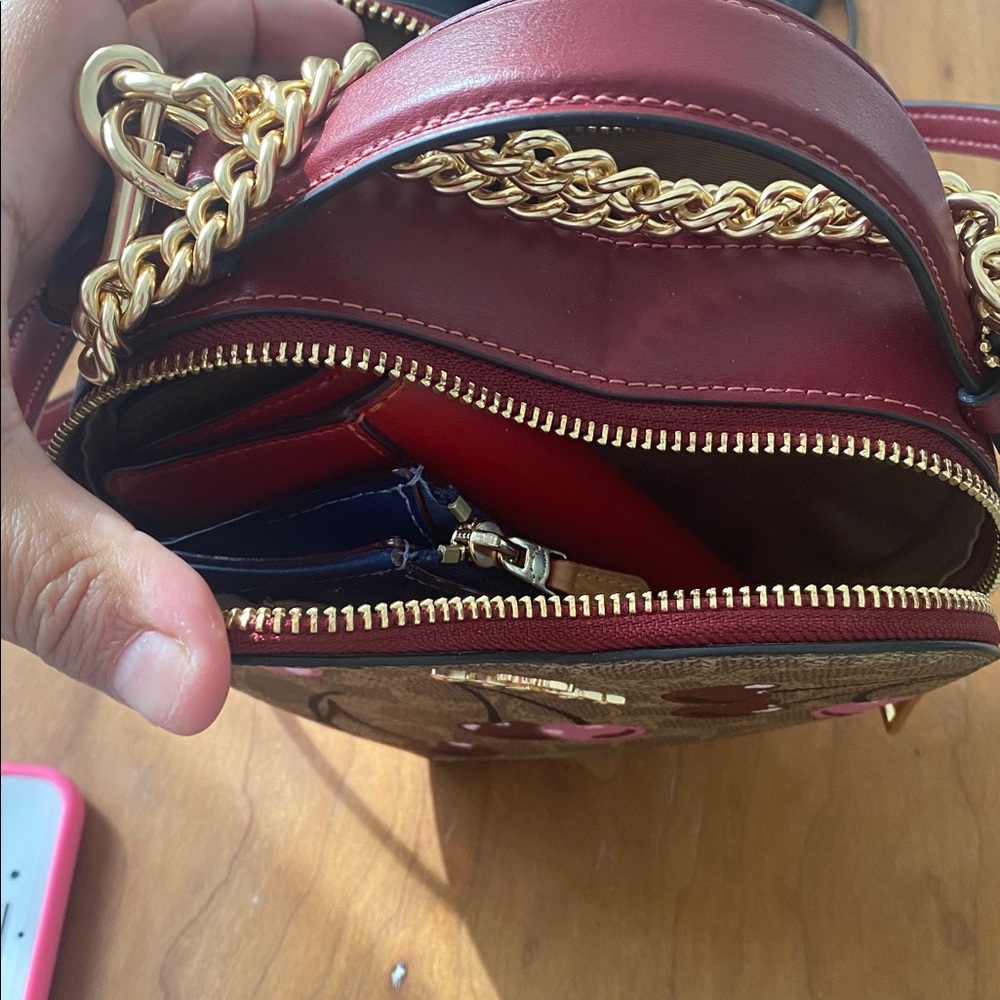 Coach Cherry Print Round Crossbody in Burgundy and Pink - Picture 13 of 14